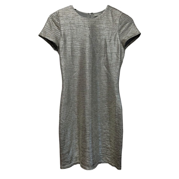 Alice & Olivia Metallic Silver Sheath Dress Short Sleeve Cocktail Party medium - Picture 5 of 10